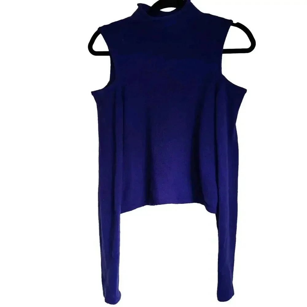 LAPOINTE Airy Cashmere Silk Fitted Cut Out Top In IndigoLarge Cold Should… - Picture 10 of 16
